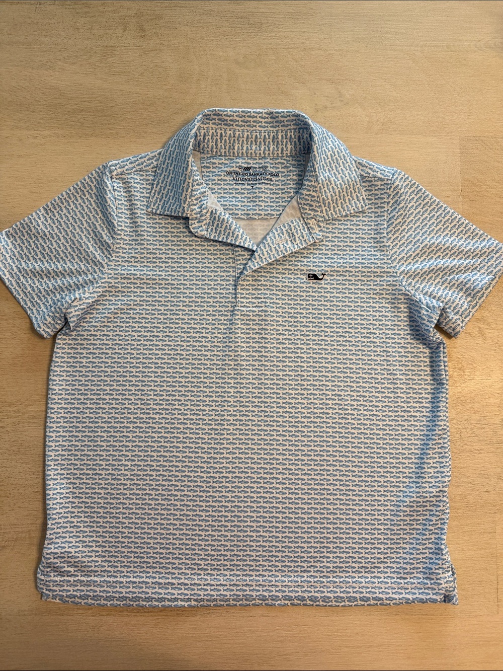 Vineyard Vines Light Blue & White Microfish Print Polo
